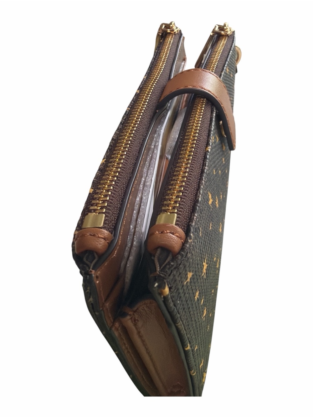 Michael Kors Jet Set Double Zip Wristlet Brown Multi Star Print Wallet Phone - Picture 5 of 6
